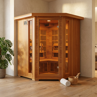 4-Person Cedar Corner Infrared Sauna with 10 Carbon Heaters — Studio Shot
