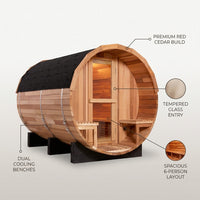 6-Person Patchworkred Cedar Traditional Steam Barrel Sauna — Lifestyle