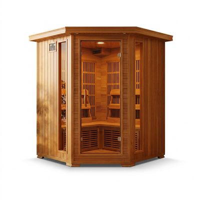 4-Person Cedar Corner Infrared Sauna with 10 Carbon Heaters