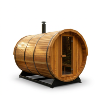Outdoor Barrel Traditional Steam Cedar Wood Sauna with Wood Burning Stove — Studio Shot